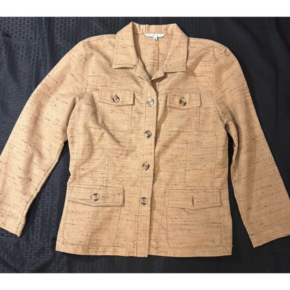 CAbi Jackets & Blazers - CAbi Beige Textured Tweed Button Front Utility Jacket - Women's Size 12